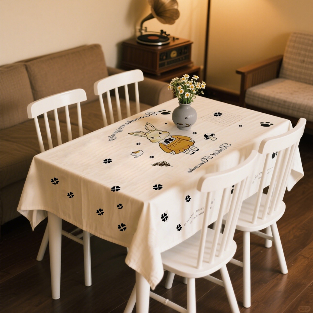 ผ้าปูโต๊ะ รูปไข่ ผ้าคลุมโต๊ะ PVCลายมินิมอล น่ารัก แบบกันน้ำกันน้ำมันและกันความร้อนได้ ทำความสะอาดง่าย - รูปที่ 4