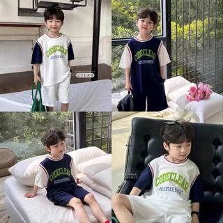 ชุดลำลองเด็ก เสื้อยืดแขนสั้นและกางเกงขาสั้น คุณภาพดี ใส่เที่ยวใส่ออกกำลังกายได้หมด #16802