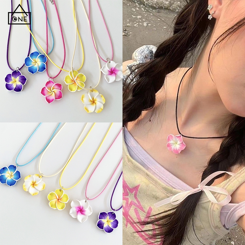 COD❤️สร้อยคอจี้ลายดอกไม้ลีลาวดีหลากสีY2Kสไตล์รีสอร์ทหวานเรียบง่ายเครื่องประดับสำหรับผู้หญิง-a.one