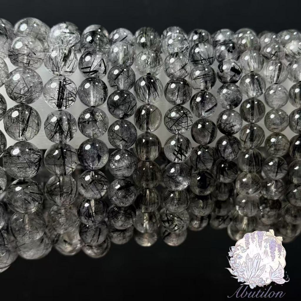 หินแก้วขนเหล็ก (Black Rutilated Quartz) ไหมดำวงข้อมือ หินไหมดำ แก้วขนเหล็กสร้อยข้อมือ หินแท้ 100%