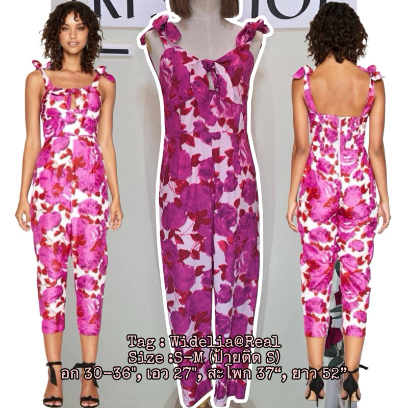 4952 ชุดจั๊มกางเกงขายาว ซิปหลัง สม็อคหลัง มีซับใน แต่งเชือกผูกปรับระดับได้เอง  #มือสองสภาพนางฟ้า  Ta