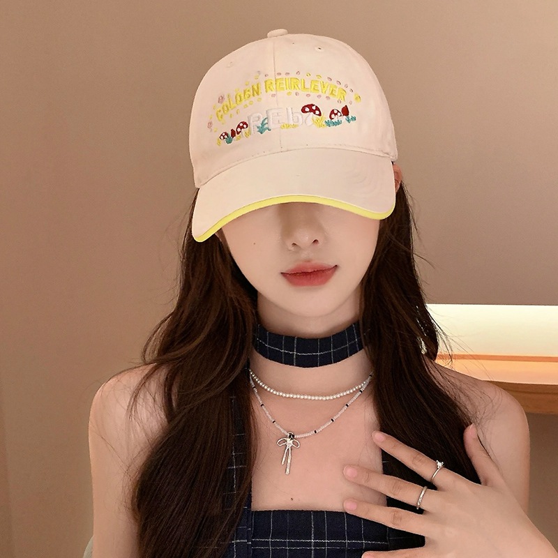 หมวกเบสบอล แบบนิ่ม ปักเห็ด สไตล์เกาหลี 6 สี - รูปที่ 4