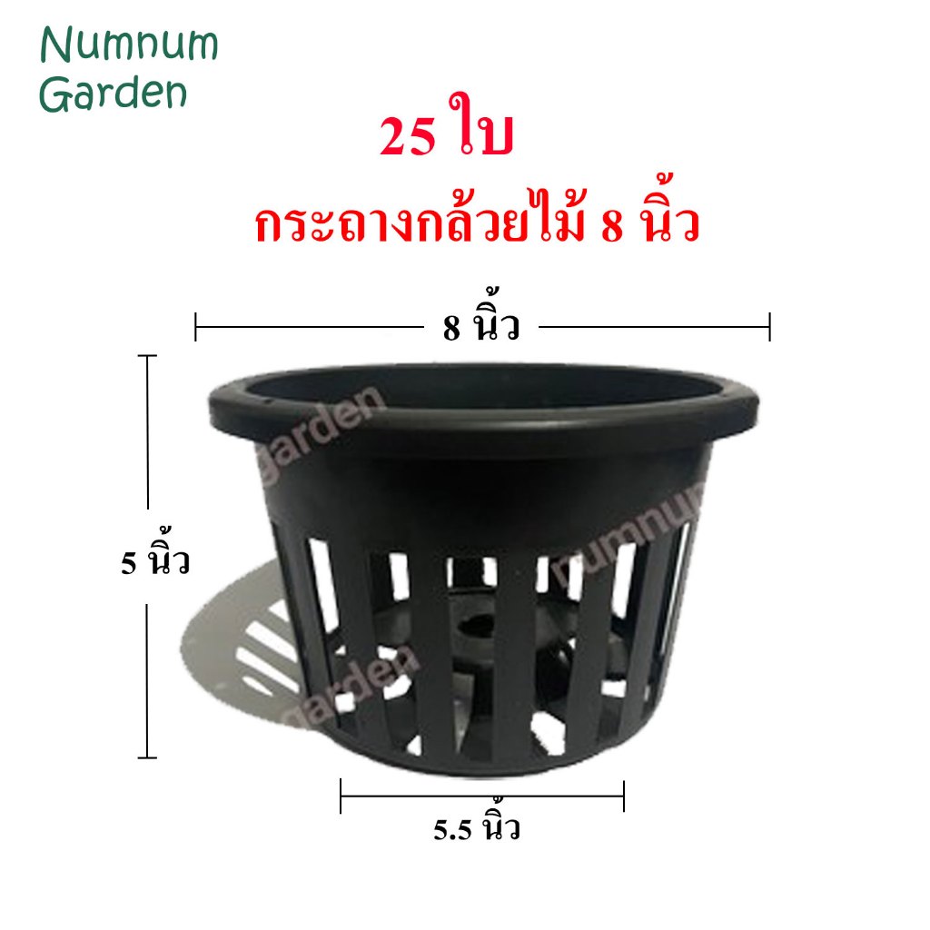 25 ใบ กระถางกล้วยไม้ ขนาด 8 นิ้ว กระเช้ากล้วยไม้ กระเช้า กระถางพลาสติก ดำ เกรด A