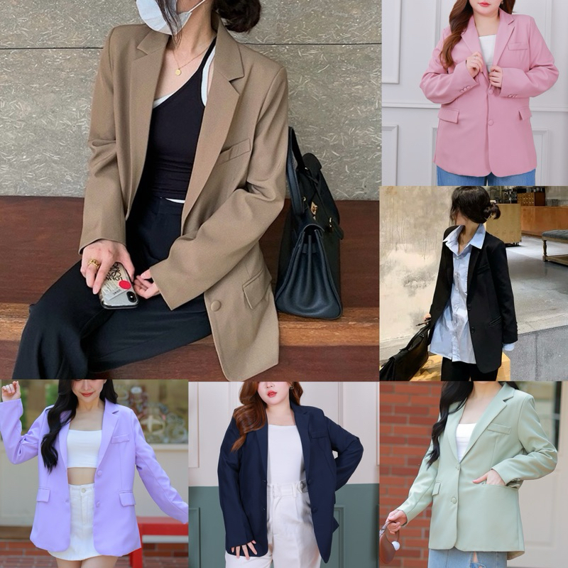 Mabel Blazer - สูททรงบอย กระดุมปั้มผ้า อก32-42 สูททำงาน แขนยาว สูทสาวอวบ สไตล์เกาหลี ผ้าพรีเมี่ยม มีซับใน งานสวยตรงปก💖