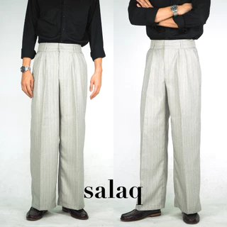 กางเกงขากระบอกใหญ่ BAGGY สีริ้วยาว ผ้าWOOL ญี่ปุ่น เนื้อผ้ายืด ผ้ามีน้ำหนักทิ้งตัว