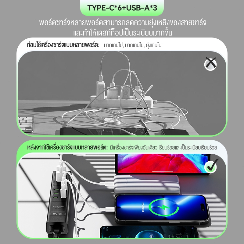 KIVEE Charger Hub USB PD Type-C 9พอร์ต TypeC อะแดปเตอร์ฮับ Adapter - รูปที่ 4