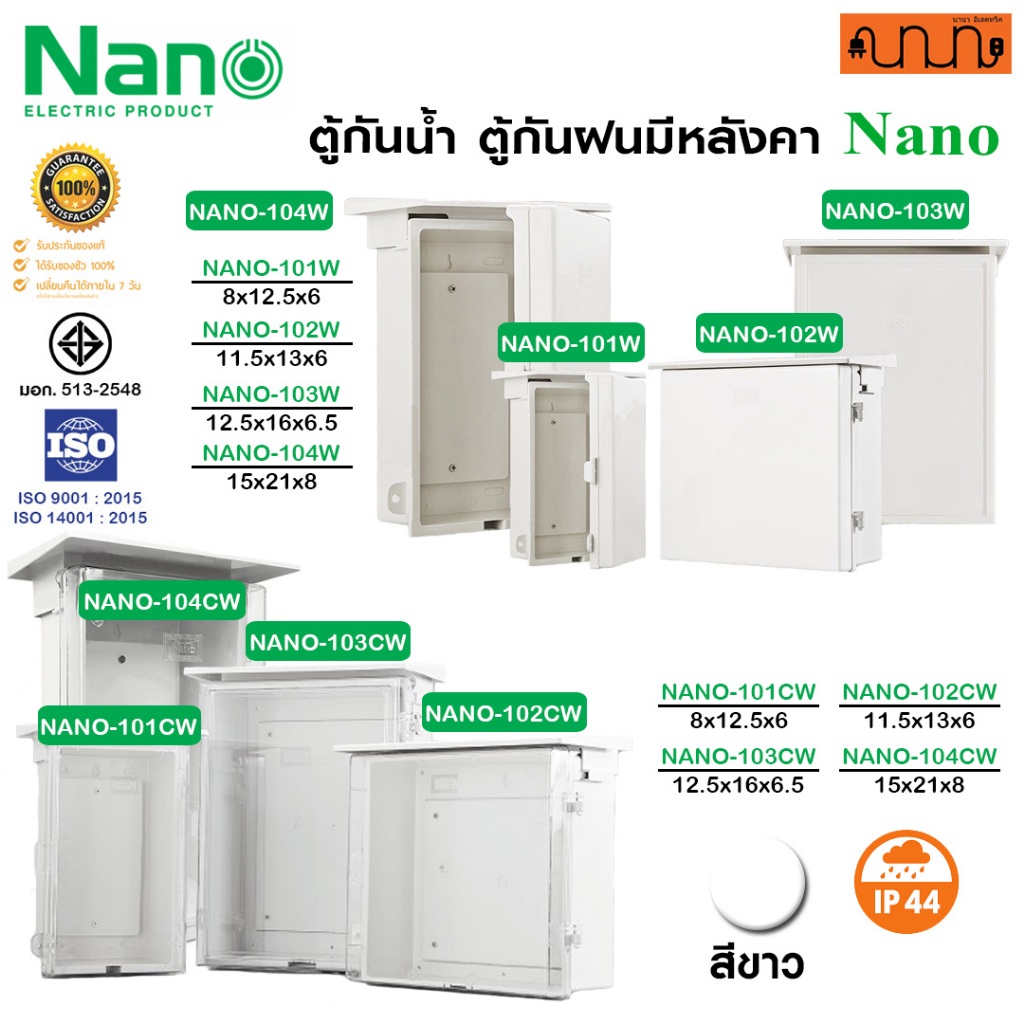 ตู้กันน้ำ ตู้กันฝนมีหลังคา Nano แท้💯% กันน้ำกันฝุ่น IP44  สีขาว Nano-101W ,Nano-102W ,Nano-103W