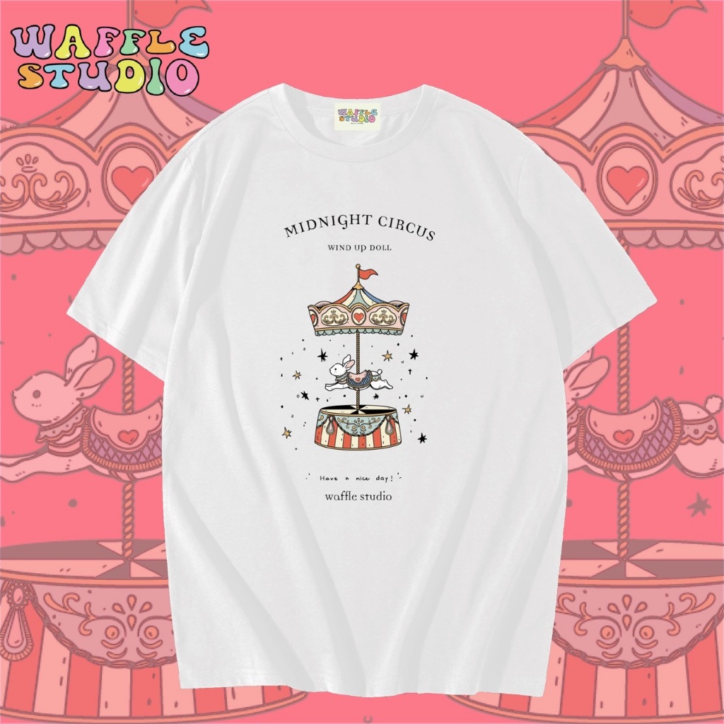 [ ส่งฟรี 🔥 ] WS0051 เสื้อยืดโอเวอร์ไซส์ เสื้อยืดเกาหลี ผ้าคอตตอน100% เสื้อยืดลายน่ารักๆ WAFFLE STUDIO