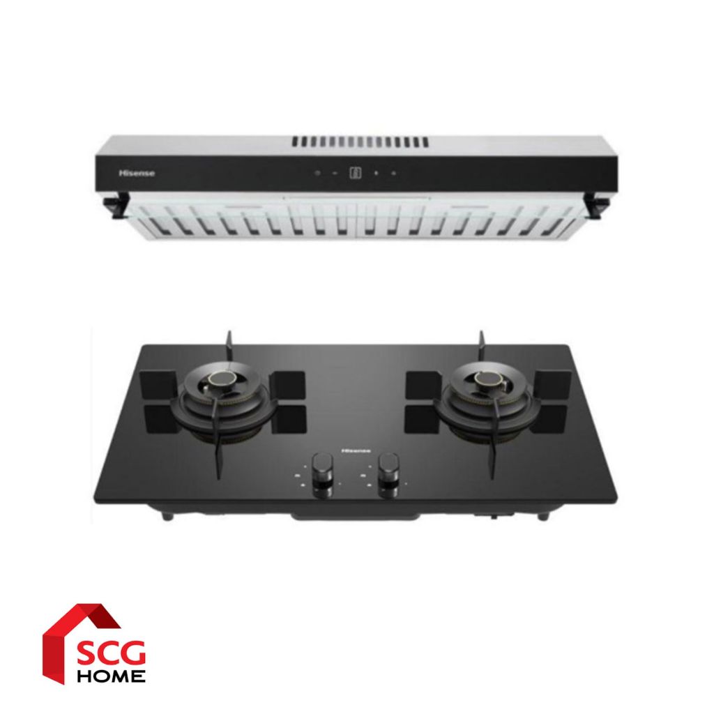 Hisense เตาแก๊ส 2 หัว รุ่น GG722B พร้อมกับ เครื่องดูดควัน รุ่น UH60BG-TH