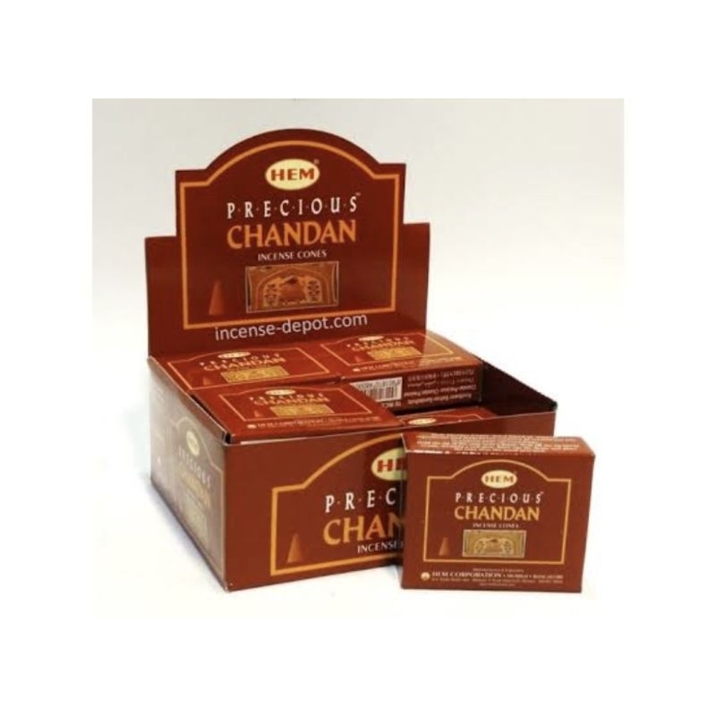 กำยานหอมเฮ็ม กลิ่นไม้จันทน์_ Hem Chandan Cones_ ของอินเดียแท้ สำหรับบูชาเทพ สมาธิ  กลิ่นหอมติดทนนาน(1กล่องใหญ มี 12แพ็ค)