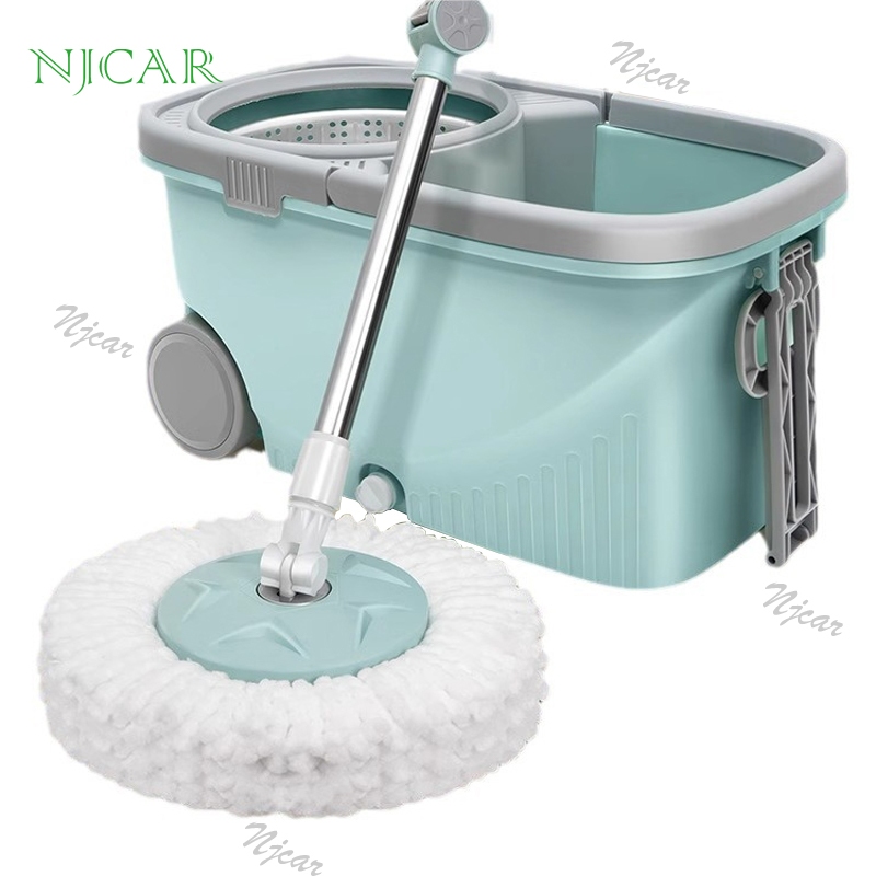 NJCAR SMT ไม้ม๊อบถูพื้น พร้อมถังปั่นสแตนเลส SPIN MOP พร้อมผ้าม๊อบ 2-4-5-6-8ผืน