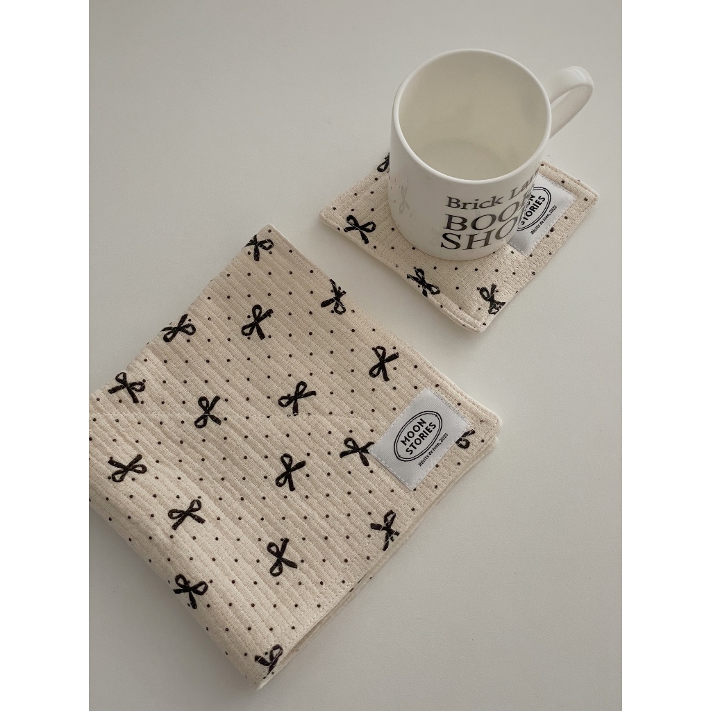 Knot Too Much ผ้ารองแก้ว รองจาน >> 💖🎀 ผ้านำเข้าจากเกาหลี สาย Home cafe 🇰🇷✨