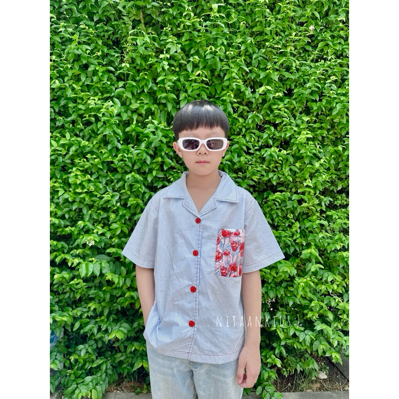 NITAANKIDS:) เสื้อเชิ้ตเด็กลายRABBIT ROSE   FAMใส่ได้ทั้งหญิงชาย ผ้าคอตตอนแท้ ใส่สบายไม่ร้อนค่า ทรงสวย