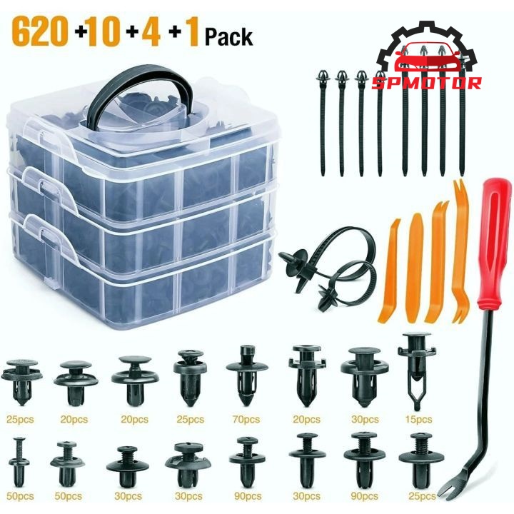 หมุดกิ๊บล็อค หมุดกิ๊บล็อคกันชน หมุดพลาสติก หมุดยึดพลาสติก 16 ขนาด 100-620 ชิ้น (แบบกล่อง),ใช้ได้กับรถหลากหลายแบรน์ หลายย