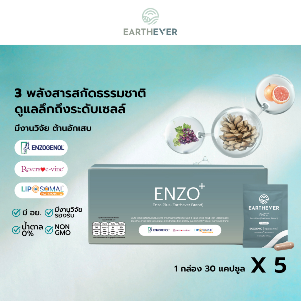 [SET 5 กล่อง x 30] EARTHEVER ENZO Plus เอิร์ธเอฟเวอร์ เอนโซ พลัส 5 กล่อง