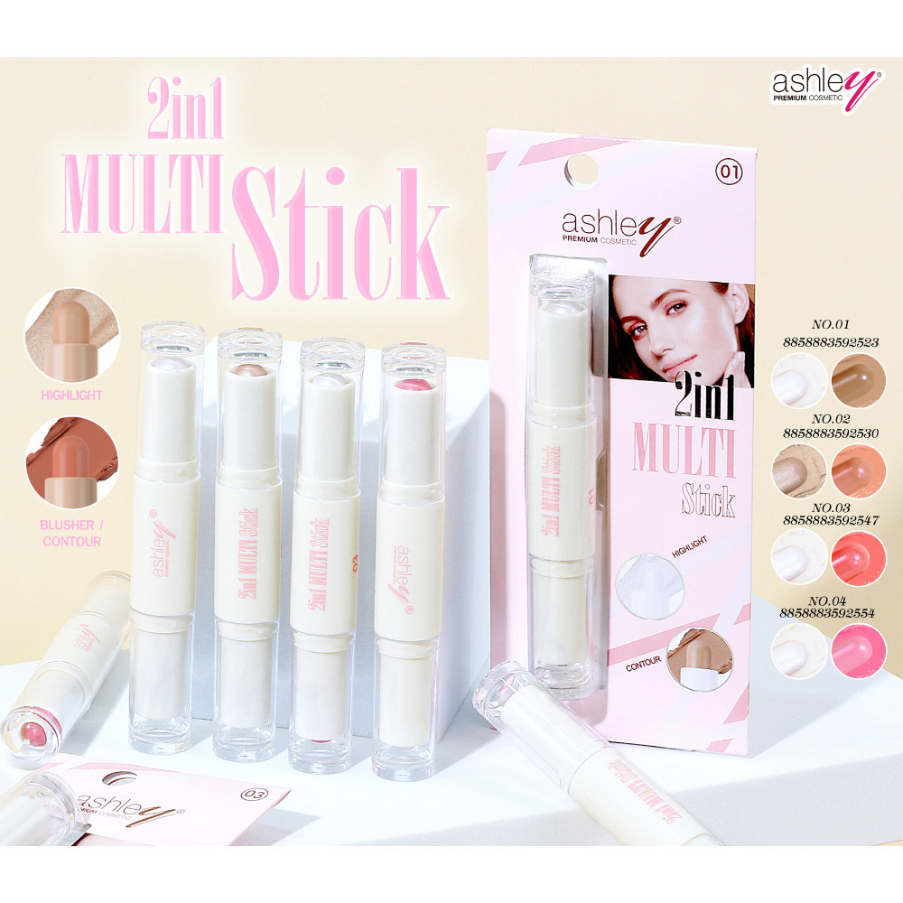 (1 ชิ้น) ASHLEY 2 IN 1 MULTI STICK A-457 บลัชออน + ไฮไลท์ เนื้อครีม พกพาสะดวก
