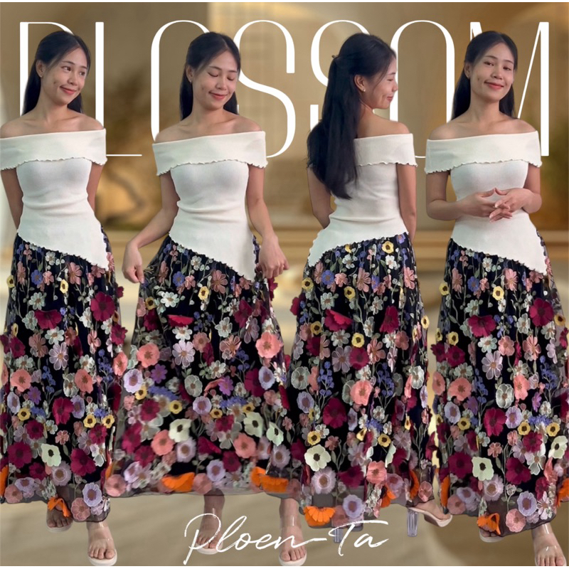 Blossom maxi skirt กระโปรงยาวทรงพองผ้าตาข่าย ดีเทลปักดอกไม้ทั้งตัวสุดเก๋ มี4สี