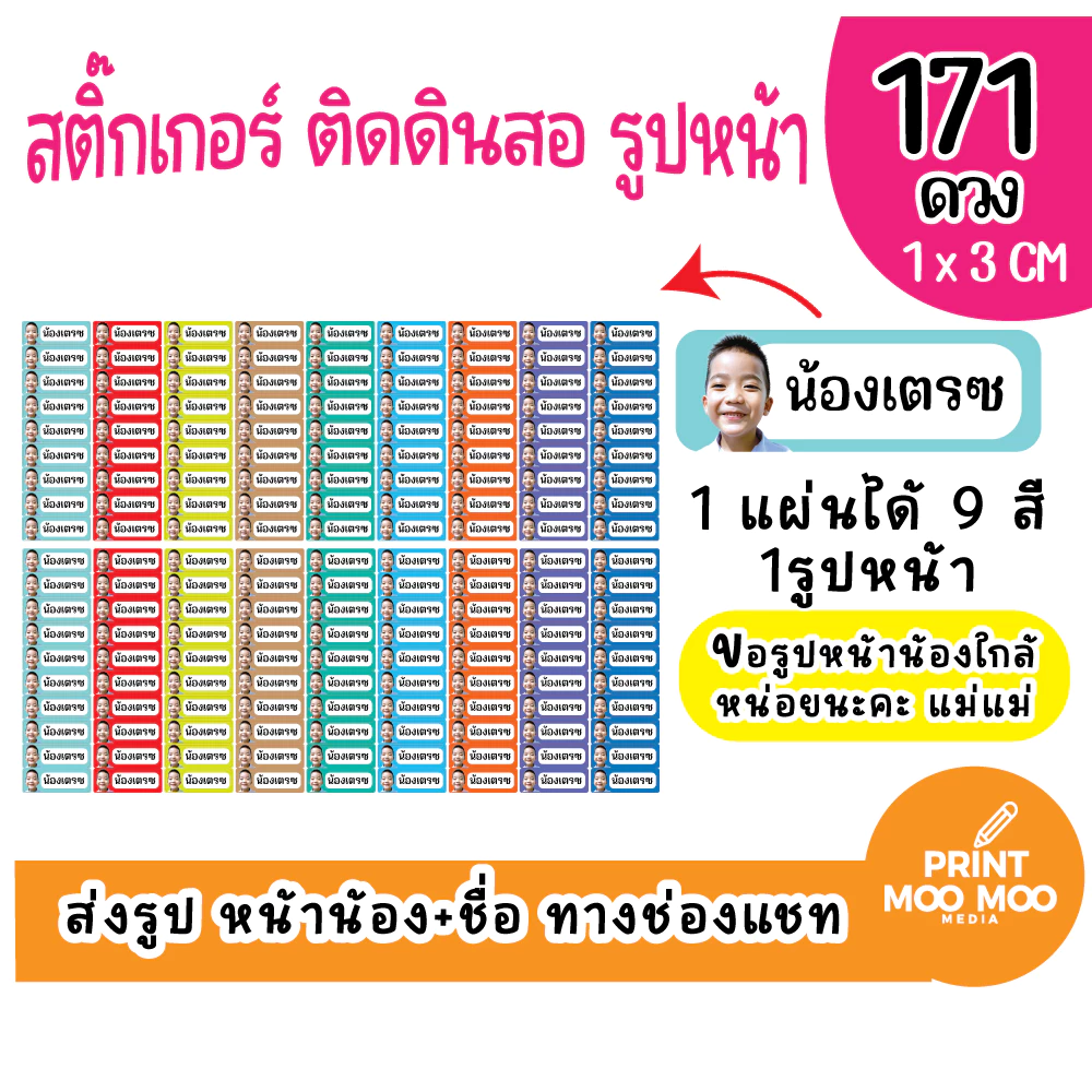 สติ๊กเกอร์รูปหน้าเด็ก (171ดวง) สติ๊กเกอร์ชื่อ ติดสี ติดดินสอ กันน้ำ100%