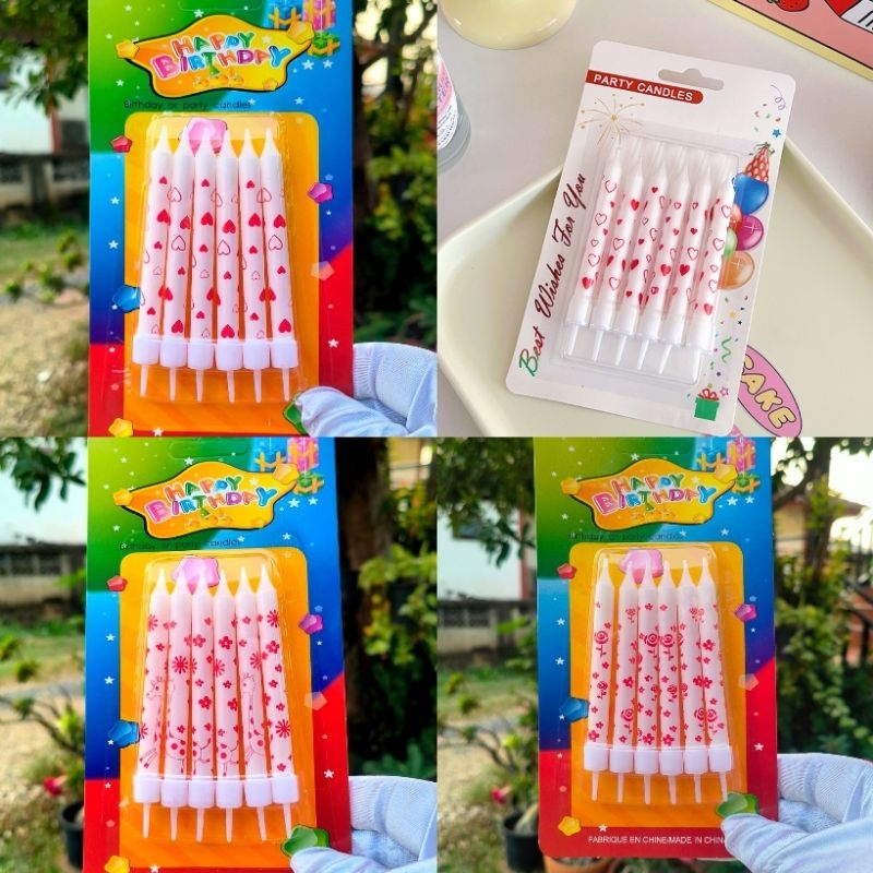 เทียนวันเกิดสีขาวสกรีนลายสีแดง SN09 มีหลายลาย (พร้อมส่ง)