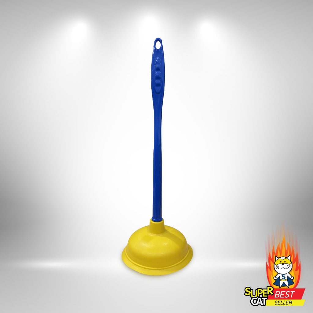 [2379] ที่ปั๊มส้วม XL หัวยางใหญ่ 15.5 ซม. ด้าม PVC ยาว 38 ซม. แก้ส้วมตัน ท่ออุดตัน ทนทาน SUPERCAT
