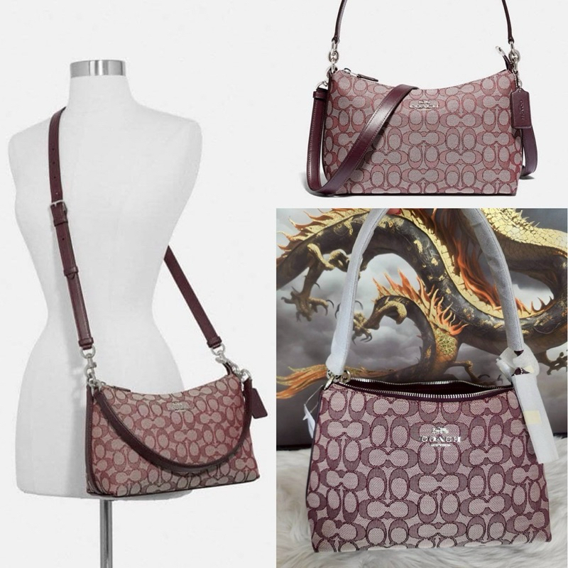 🎀(สด-ผ่อน) 88899 LEWIS SHOULDER BAG IN SIGNATURE JACQUARD   SV/RASPBERRY