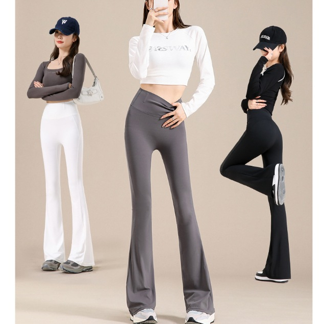 กางเกงออกกำลังกายขายาว ทรงขาม้า เอวสูง เก็บพุง กระชับสัดส่วน ผ้ายืดหยุ่นได้ดี