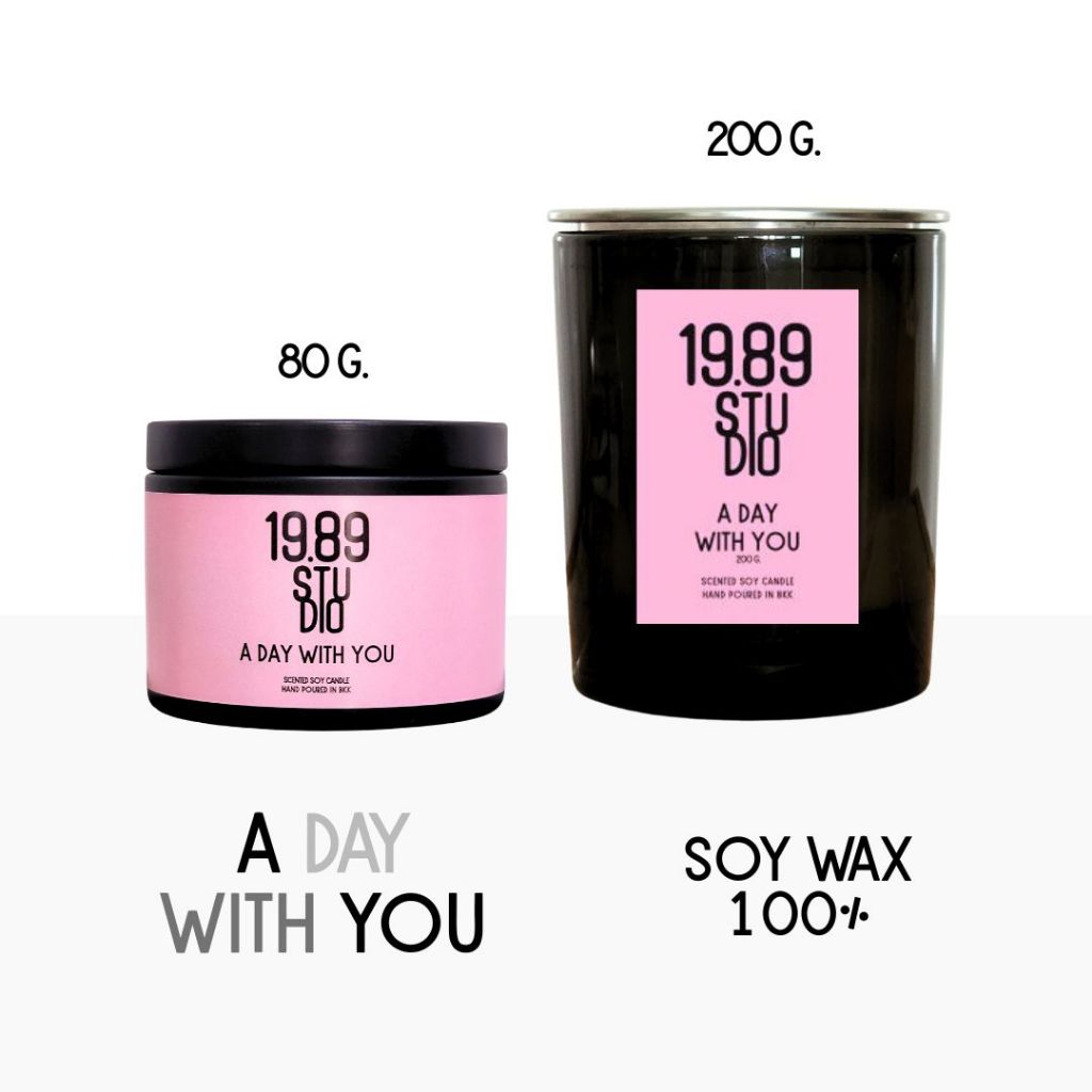 19.89Studio เทียนหอมจากไขถั่วเหลือง Soy Wax Candle 100% ขนาด 80 กรัม และ 200 กรัม (กลิ่นอะเดย์วิทยู)