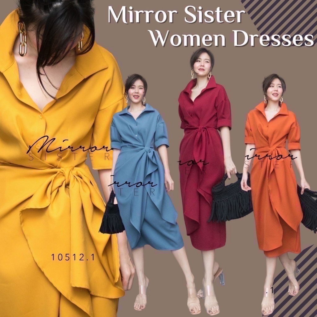 🔖Mirrorsister​ 10512.1 เดรสคอปก แขนยาว3ส่วน ตัดต่อช่วงแขนมีกระดุมผ่าเปิดครึ่งลำตัว ช่วงกระโปรงเป็นทรงบอดี้ มีผ่าด้านหลัง