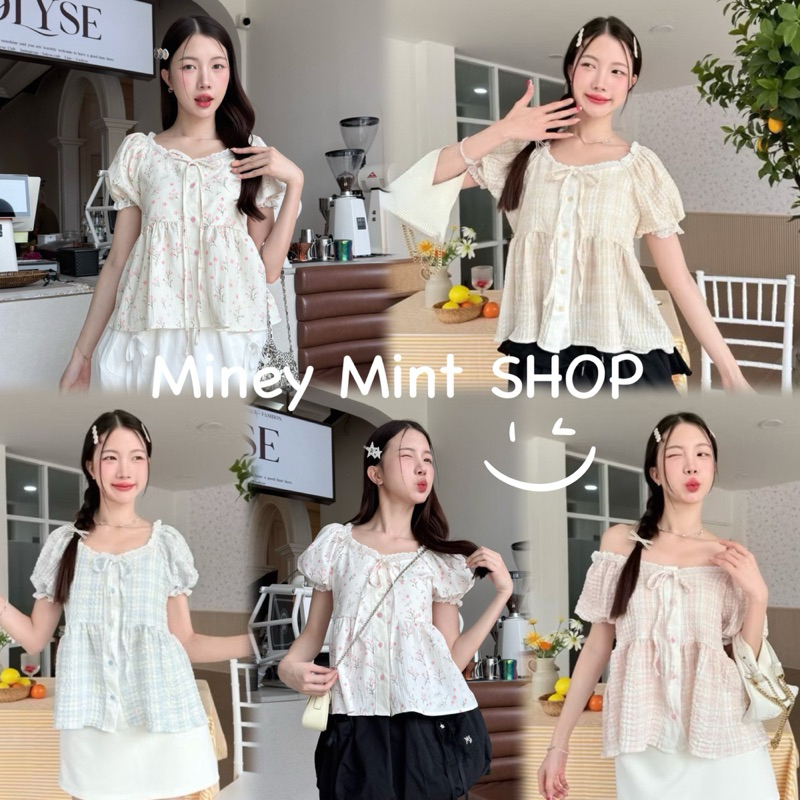 miniminey🌸เสื้อแขนตุ๊กตากระดุมหน้า ลายผ้าแบบคุณหนูละมุนสุด น่ารักมากๆ