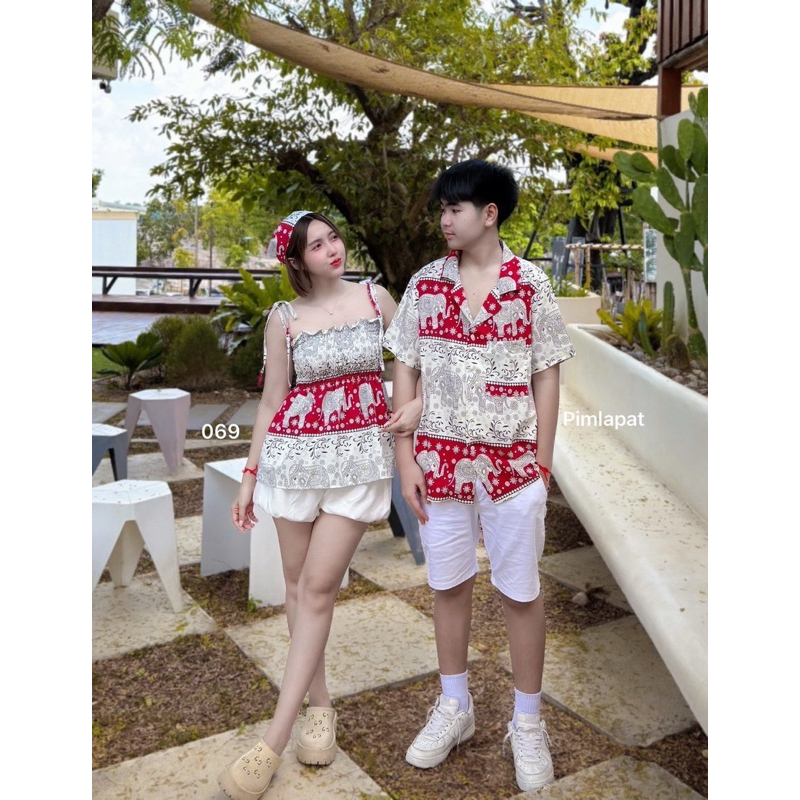 ชุดคู่ เดรสผ้า โพกหัว เสื้อ￼