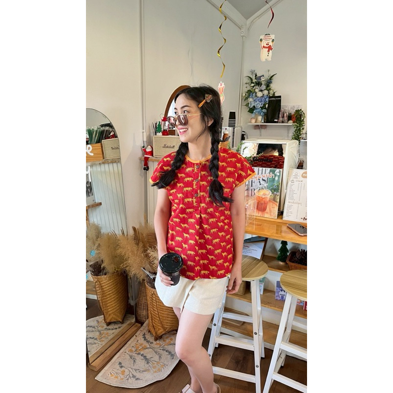 เสื้อผ้าฝ้ายอินเดีย ผ้าคอตตอนอินเดีย ทรงคอกลมกระดุมหน้า handblock ราคา ถูกที่สุด ดีลบีเคเค แกลเลอรีภาพที่ 9