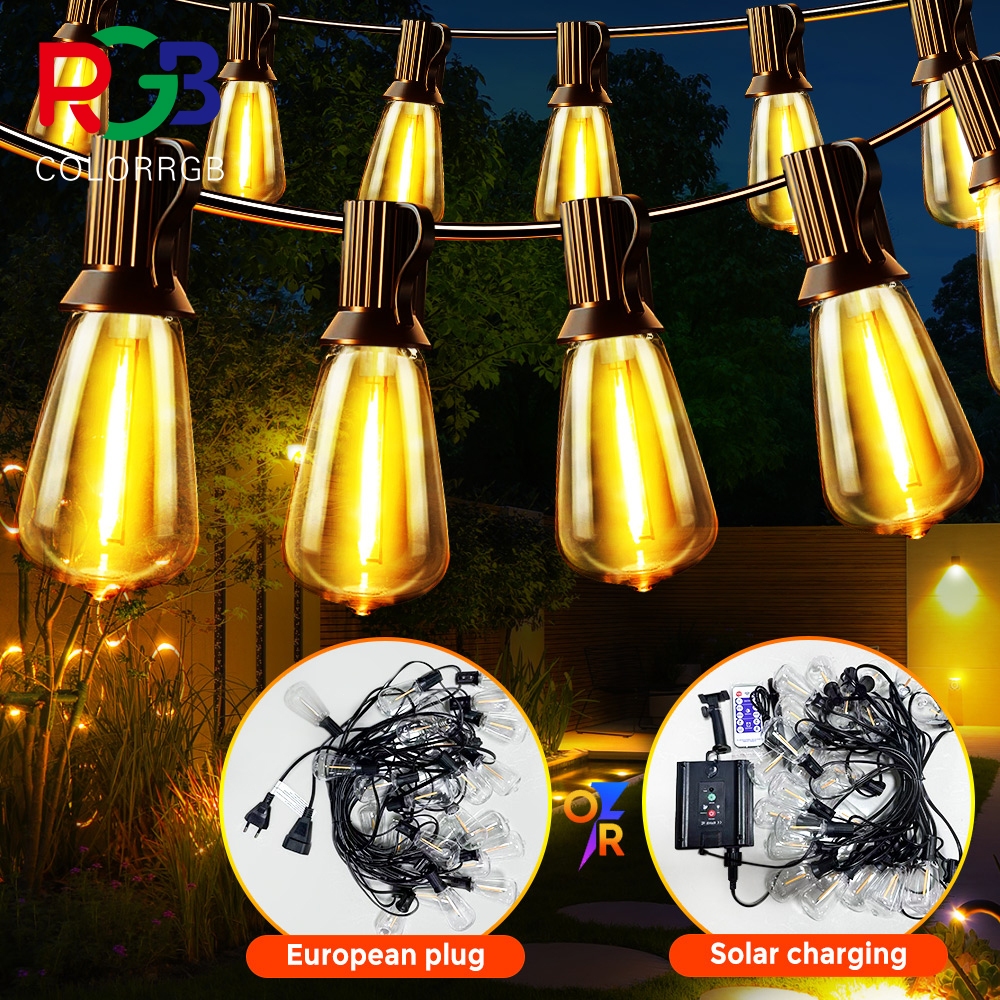 โซล่าเซลล์ ST38ไฟวินเทจLED หลอดแอลอีดี ขั้ว E12ปลั๊ก กันน้ำ50 bulb LEDไฟโซล่าเซลล์ ไฟตกแต่งสวน ไฟระย้าโซล่าเซลล์