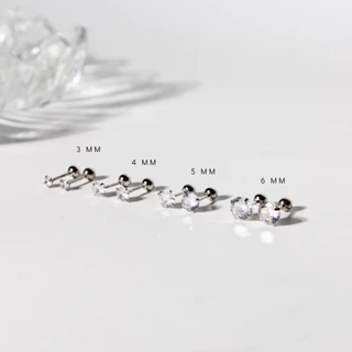 earika.earrings - white jewel piercing จิวหูเงินแท้จี้เพชรเม็ดเดี่ยว (มีให้เลือก 4 ขนาด) สำหรับคนแพ้ง่าย