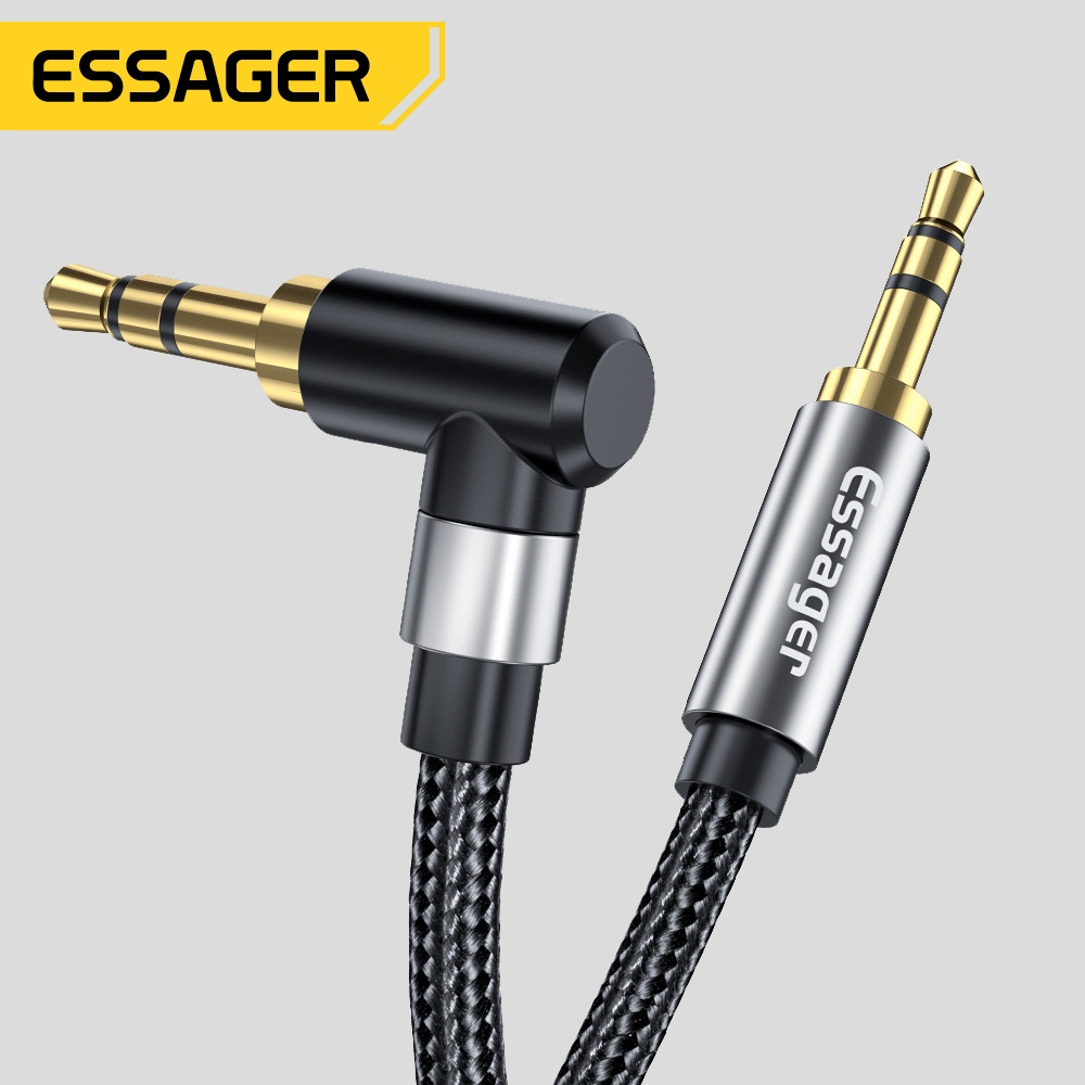 Essager Aux แจ็ค Cable3.5mm 90องศามุมขวาสายออดิโอไฮไฟสำหรับลำโพงหูฟังแบบมีสาย