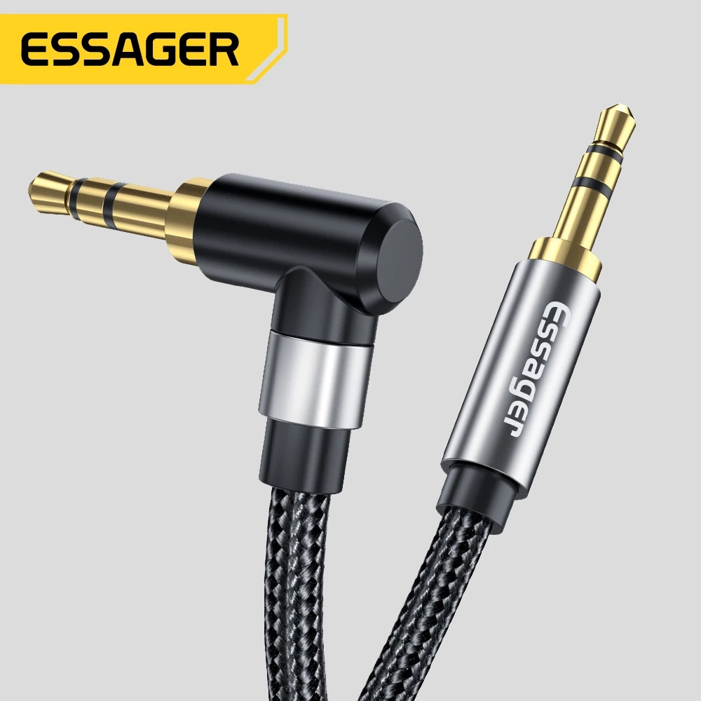 Essager Aux แจ็ค Cable3.5mm 90องศามุมขวาสายออดิโอไฮไฟสำหรับลำโพงหูฟังแบบมีสาย