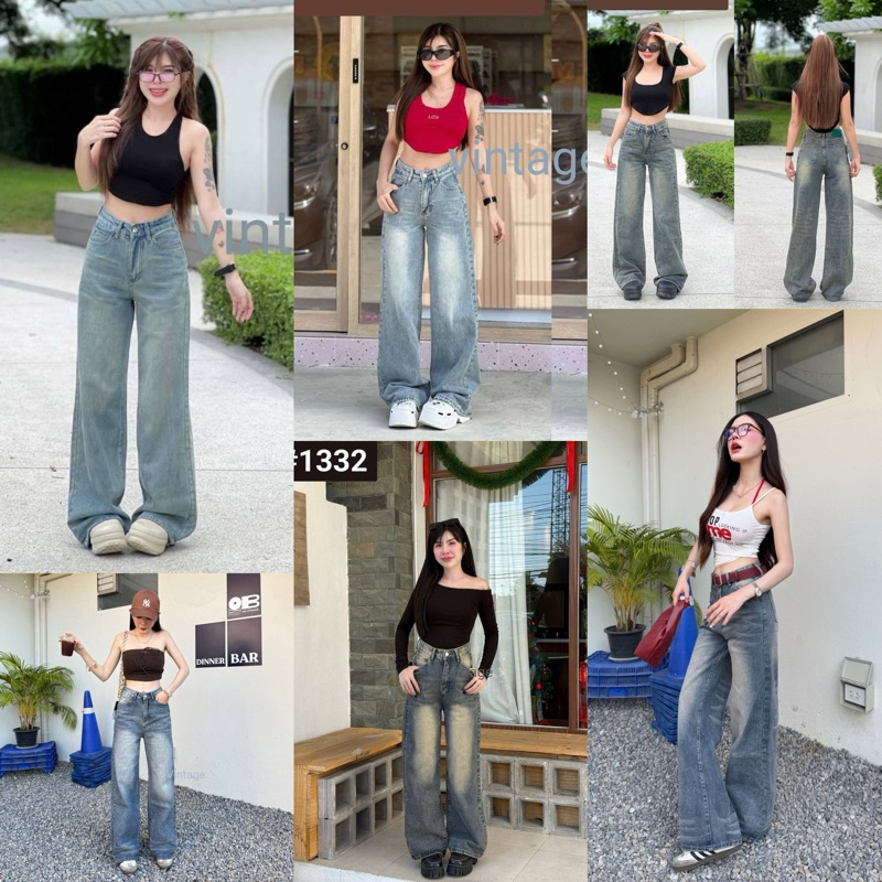 ใหม่ล่าสุด❗️กางเกงยีนส์ทรงกระบอก(ป้ายวินเทจแท้)ไม่ขาดปลายขาเดิม รหัส8255, 8255-4 ,8255-5