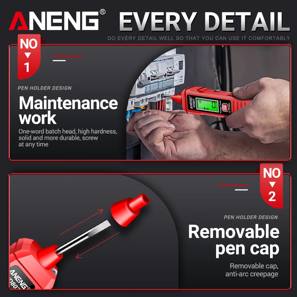 VD807 Tester Pen ปากกาดิจิตอล สีแดง ดิจิตอลมัลติมิเตอร์ ″ANENG″ - รูปที่ 2