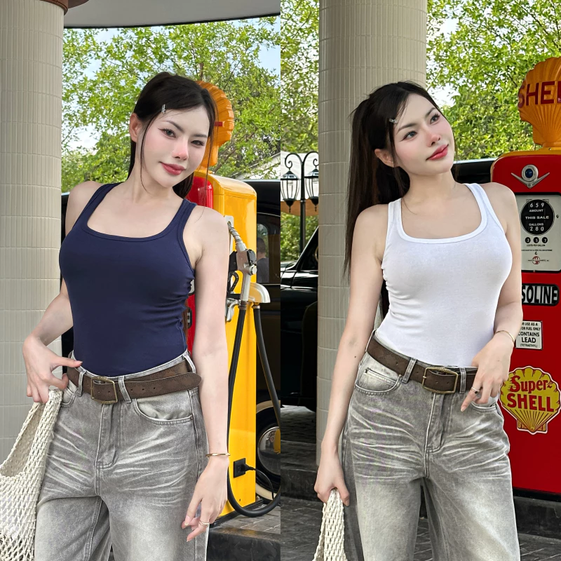 Spinnyhouse เสื้อกล้าม ทรงคอยู กล้ามคอU ผ้ายืดยูนิ ผ้ายูนินิ่มยืดใส่สบาย สาวอวบใส่ได้ รุ่น กล้ามยูนิ B-002-4-A