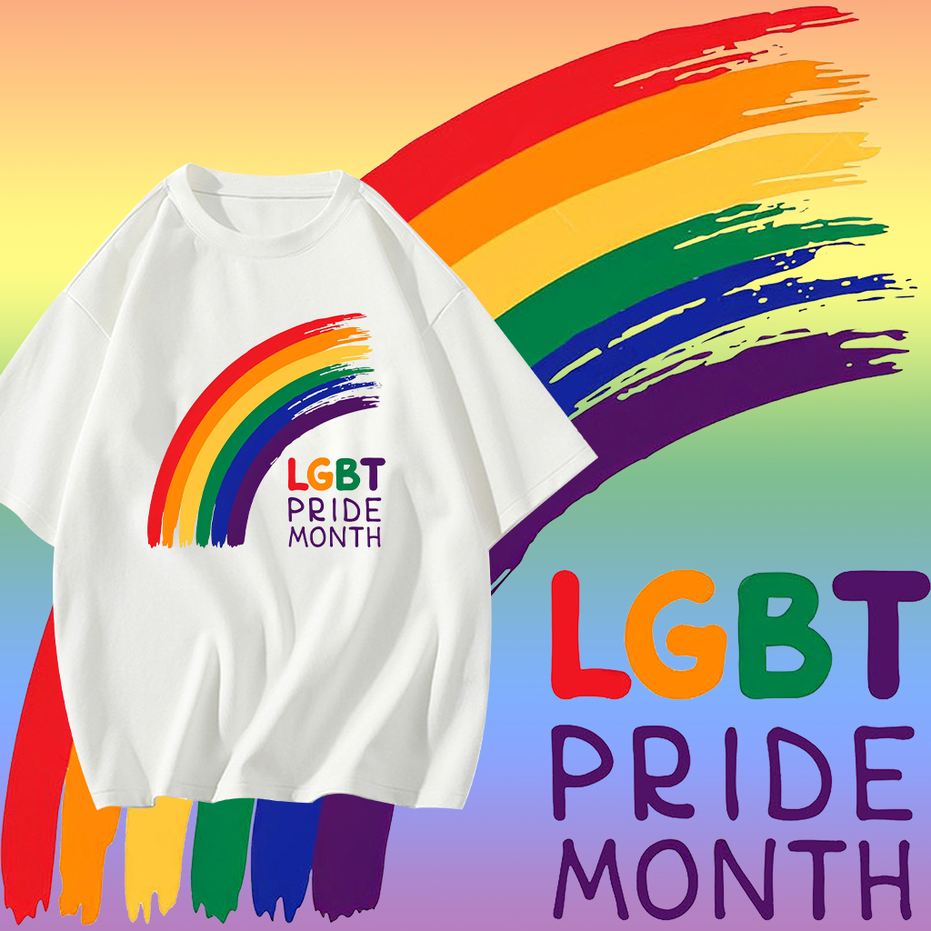 เสื้อยืดผู้หญิง LGBT Pride Month Rainbow LGBTQ สไตล์เกาหลีเรียบง่าย พิมพ์พรีเมี่ยม ผ้าฝ้าย 100% T-R S-5XL เสื้อ