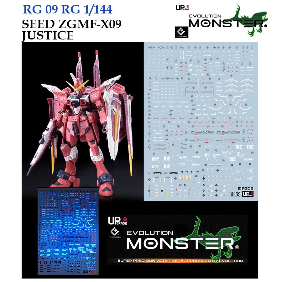 ดีคอลน้ำ [MONSTER] RG09 RG 1/144 SEED ZGMF-X09A JUSTICE WATER SLIDE DECAL FLUORESCENT ERG09 ERG 09 R