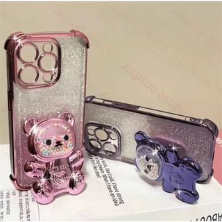 เคสโทรศัพท์ สำหรับ Redmi 14C A3 15C Note15 15Pro 15Pro+ POCO C75 M8 M8Pro กันกระแทกมุม หมี LOVE กริตเตอร์ น่ารัก ตั้งได้