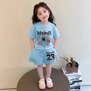 2-12 ปี ชุดเซ็ทเด็กแฟชั่น สไตล์เกาหลี ลําลอง ฤดูร้อน เสื้อผ้าแขนสั้นกางเกงขาสั้น ลายดอกไม้ ผ้าหนุ่ม ใสสบาย