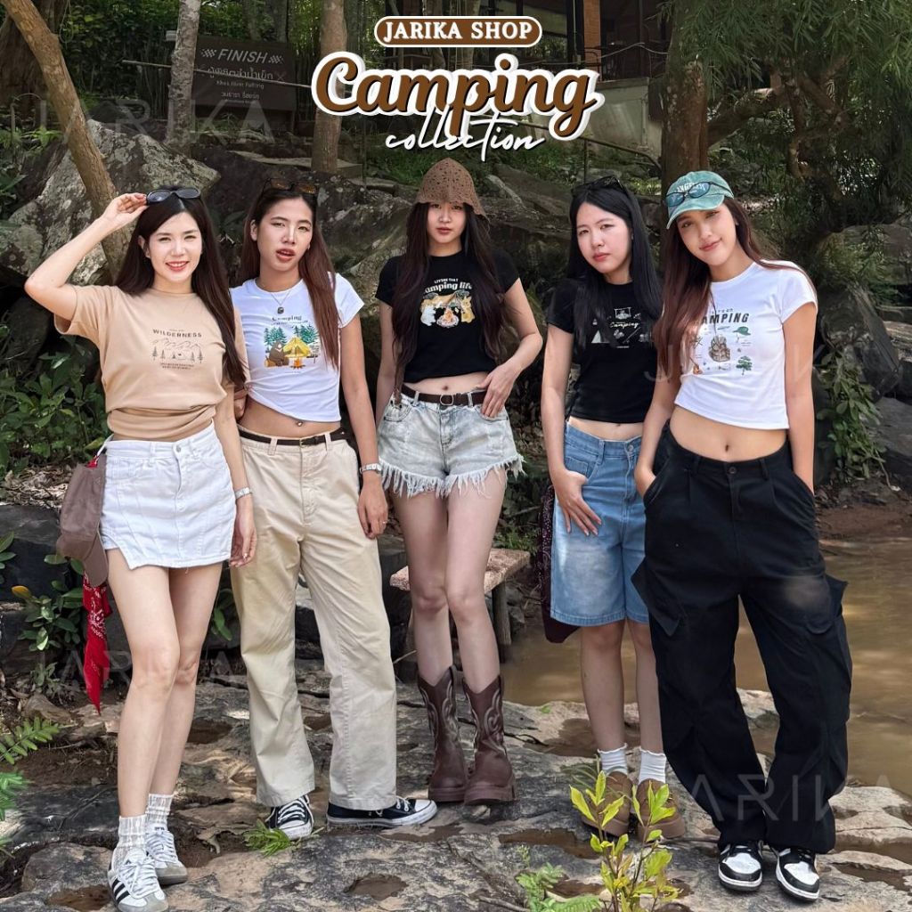 Jarikashop - เสื้อยืดลาย Camping ( งานป้าย.. Jarika ) ( จ220 )