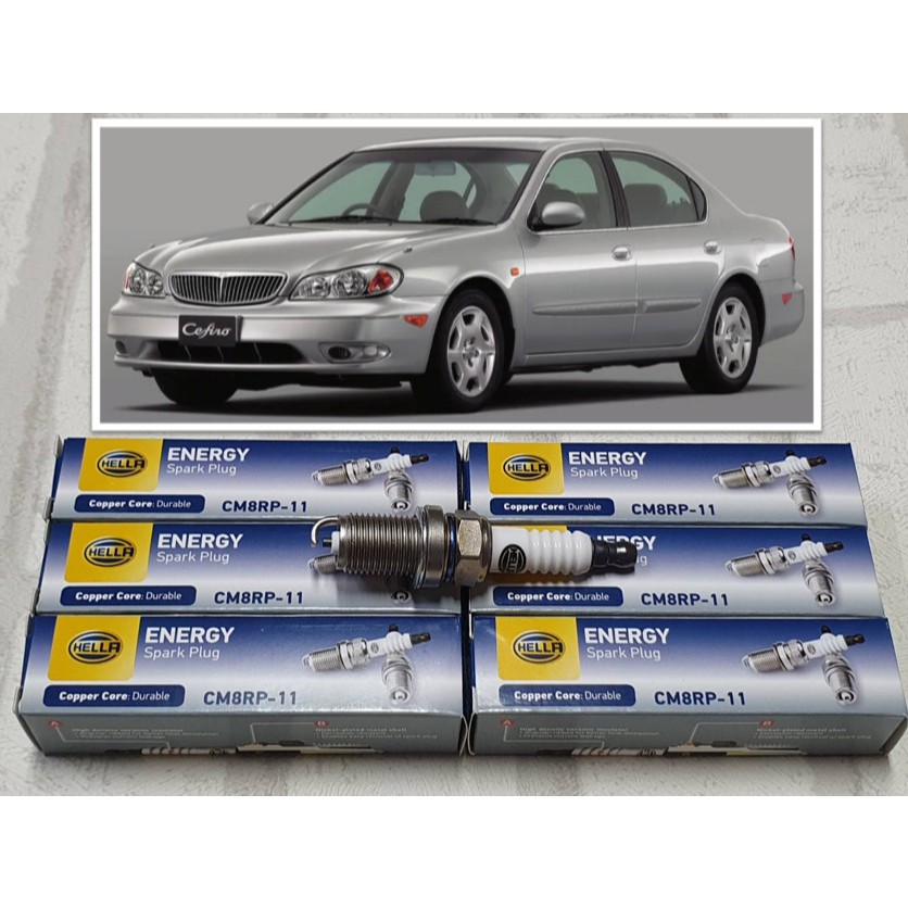 หัวเทียน Nissan Cefiro A33 ( 2001 - 2004 ) ขั้วนิคเกิ้ล ชุด 6 หัว : Hella CM8RP-11