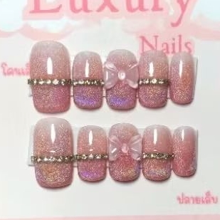 เล็บเจล เล็บปลอม 100% แถมฟรีกาว ตะไบ  ซื้อครบ 3ชุด แถมฟรี กาว 401 ทรงยาวกลางสีชม+โฮโลแกรม