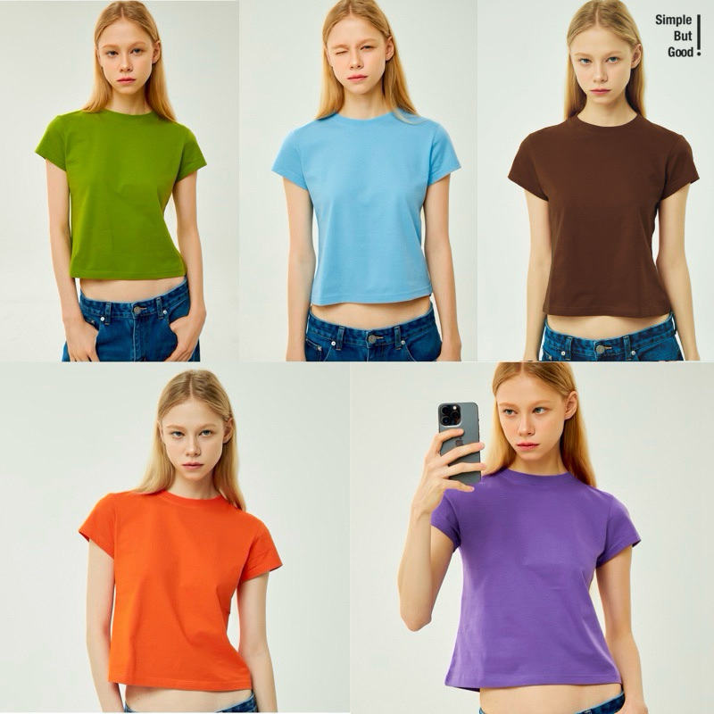Baby tee รุ่น basic โทนสีสดใส ผ้าcotton100% เบบี้ทีสีน้ำตาล เข้าใหม่🤎