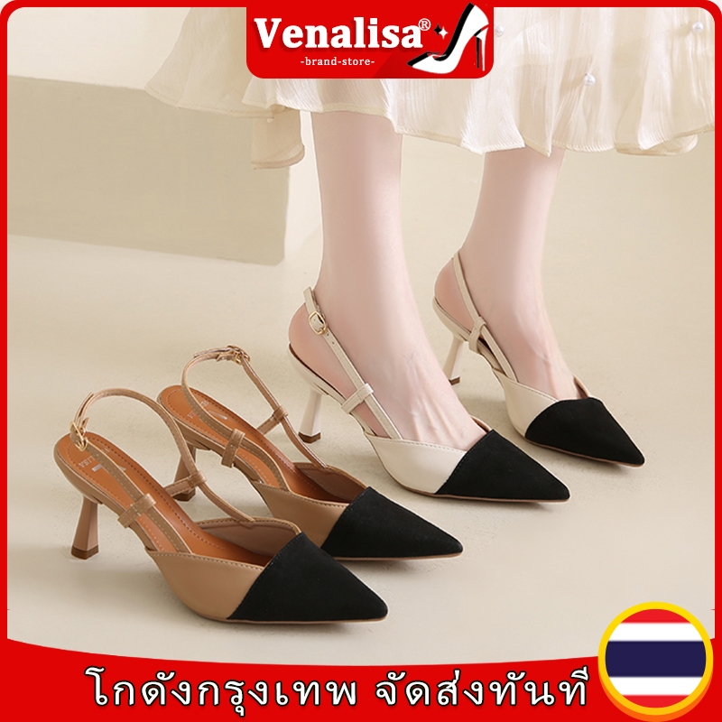 Venalisa แฟชั่น รองเท้าส้นสูงผู้หญิง หนัง หนังกลับ เกาหลีใต้ แหลม กริช ย้อนยุค เหมาะสำหรับงานออฟฟิศ