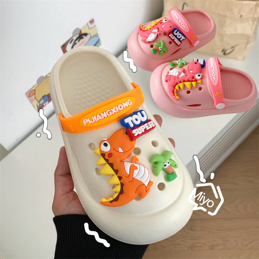 รองเท้าแตะหัวโตแบบสวม/รองเท้าแตะแฟชั่นเด็ก พร้อมจิบิไดโนเสาร์ น่ารักๆ น้ำหนักเบาพื้นนุ่มใส่สบายและมียางกันลื่น