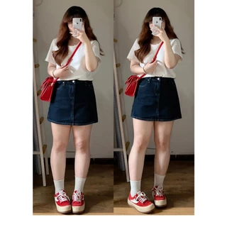GHAOHES กางเกงกระโปรงยีนส์สาวอวบเอวสูง กระโปรงสาวอวบเก็บพุง ผ้าไม่ยืด Skirt เสื้อผ้า ผู้หญิง 6605