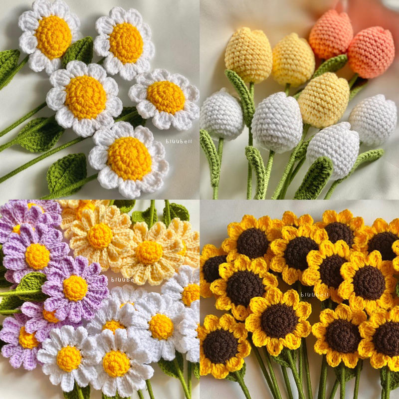 ดอกไม้ถักไหมพรม *ดอกเดี่ยวไม่รวมช่อ🌼🌻